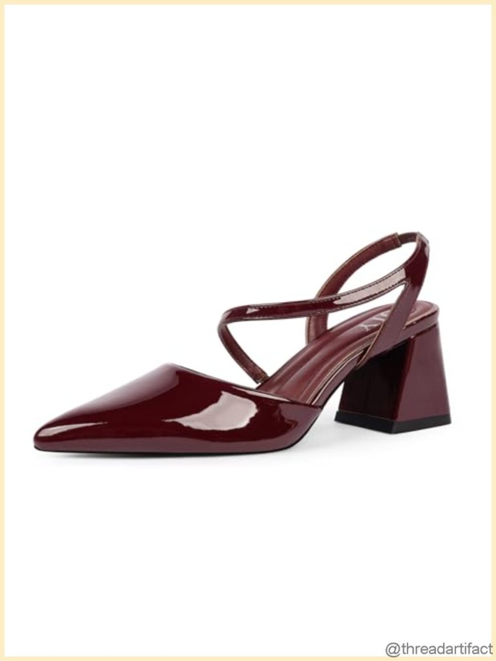 Closed Pointed Toe Slingback Chunky Mid Heel Pumps Faux Leather Women
